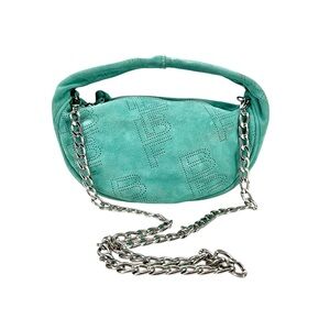 BY FAR Baby Cush Turquoise Perforated Suede Leather Chain Strap Shoulder Bag
